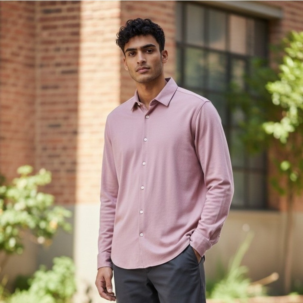 Calvin Klein Mens X Extra Slim Fit Wicking Stretch Mauve Button Down Shirt M